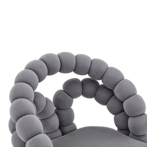 English Elm Set of 2 Velvet Bubble Accent Dining Chairs Sculpted Backrest Black Metal Legs Grey W3875P446134