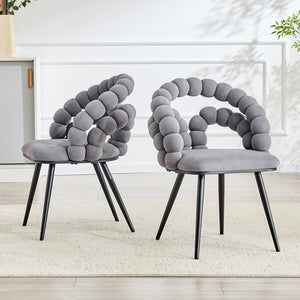 English Elm Set of 2 Velvet Bubble Accent Dining Chairs Sculpted Backrest Black Metal Legs Grey W3875P446134