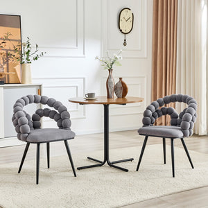 English Elm Set of 2 Velvet Bubble Accent Dining Chairs Sculpted Backrest Black Metal Legs Grey W3875P446134