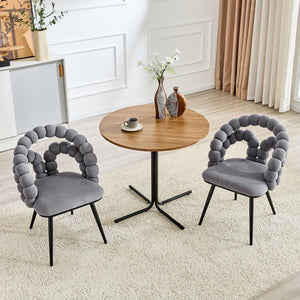 English Elm Set of 2 Velvet Bubble Accent Dining Chairs Sculpted Backrest Black Metal Legs Grey W3875P446134