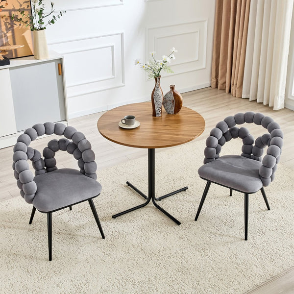 English Elm Set of 2 Velvet Bubble Accent Dining Chairs Sculpted Backrest Black Metal Legs Grey W3875P446134