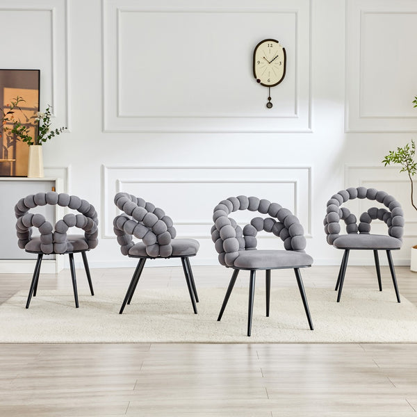 English Elm Set of 2 Velvet Bubble Accent Dining Chairs Sculpted Backrest Black Metal Legs Grey W3875P446134