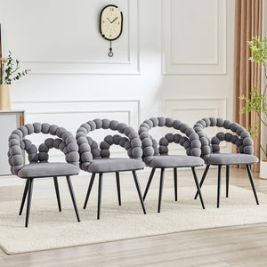 English Elm Set of 2 Velvet Bubble Accent Dining Chairs Sculpted Backrest Black Metal Legs Grey W3875P446134