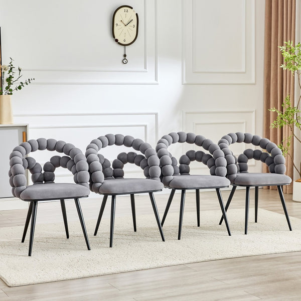 English Elm Set of 2 Velvet Bubble Accent Dining Chairs Sculpted Backrest Black Metal Legs Grey W3875P446134