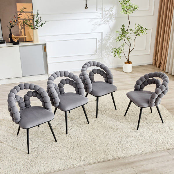 English Elm Set of 2 Velvet Bubble Accent Dining Chairs Sculpted Backrest Black Metal Legs Grey W3875P446134