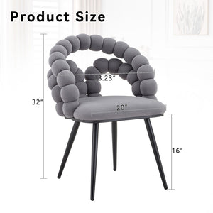 English Elm Set of 2 Velvet Bubble Accent Dining Chairs Sculpted Backrest Black Metal Legs Grey W3875P446134