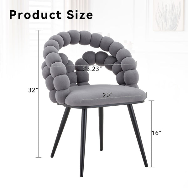English Elm Set of 2 Velvet Bubble Accent Dining Chairs Sculpted Backrest Black Metal Legs Grey W3875P446134