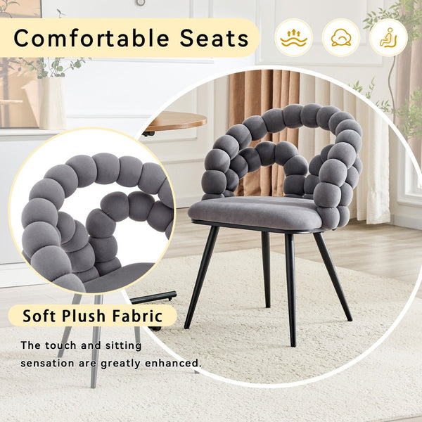 English Elm Set of 2 Velvet Bubble Accent Dining Chairs Sculpted Backrest Black Metal Legs Grey W3875P446134
