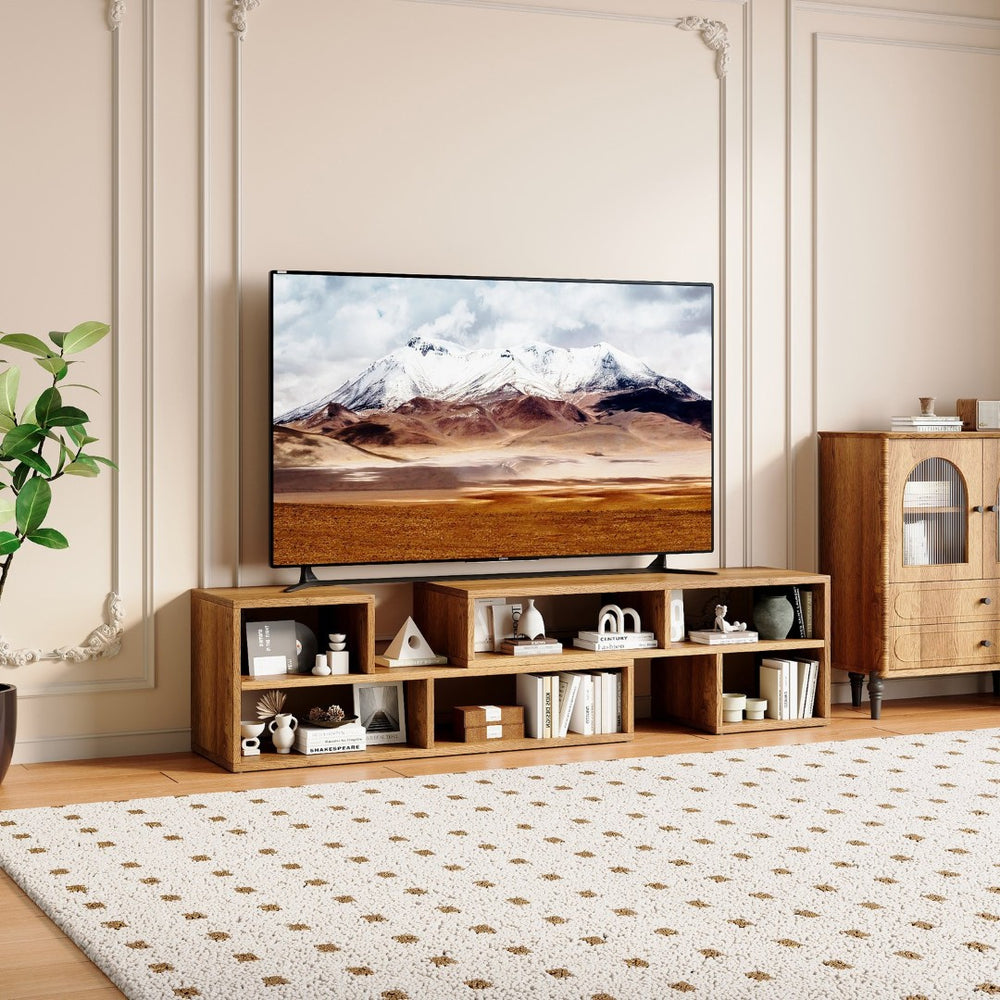 English Elm Modular Rustic Wood TV Stand with Open Cubbies for Living Room Bedroom Apartment W3875P448968