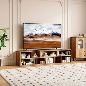 English Elm Modular Rustic Wood TV Stand with Open Cubbies for Living Room Bedroom Apartment W3875P448968