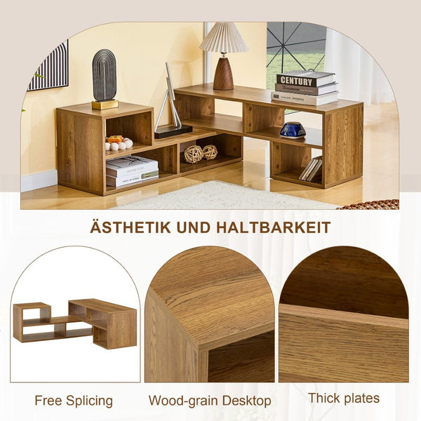 English Elm Modular Rustic Wood TV Stand with Open Cubbies for Living Room Bedroom Apartment W3875P448968
