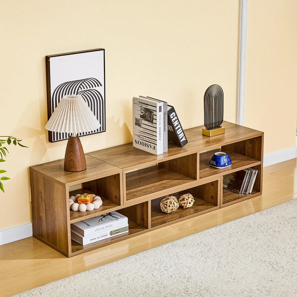 English Elm Modular Rustic Wood TV Stand with Open Cubbies for Living Room Bedroom Apartment W3875P448968
