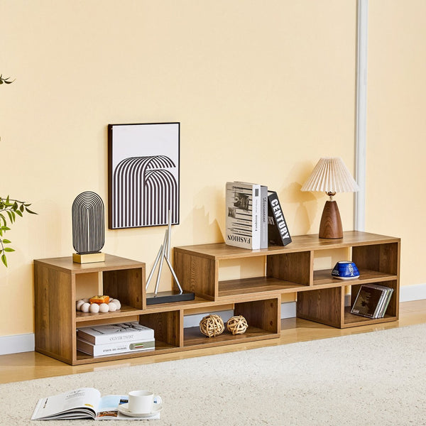 English Elm Modular Rustic Wood TV Stand with Open Cubbies for Living Room Bedroom Apartment W3875P448968