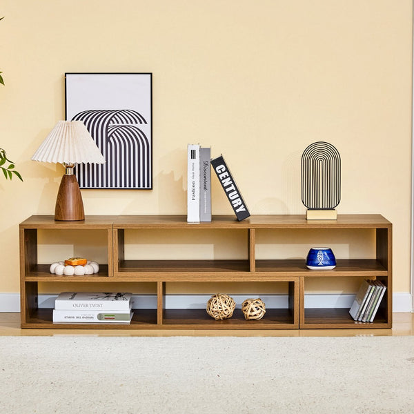 English Elm Modular Rustic Wood TV Stand with Open Cubbies for Living Room Bedroom Apartment W3875P448968