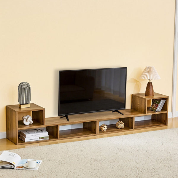 English Elm Modular Rustic Wood TV Stand with Open Cubbies for Living Room Bedroom Apartment W3875P448968