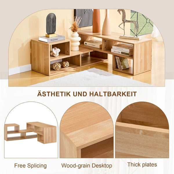 English Elm Modular Light Wood Media Console with Open Cubbies for Living Room Entertainment Storage W3875P448969