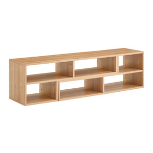 English Elm Modular Light Wood Media Console with Open Cubbies for Living Room Entertainment Storage W3875P448969