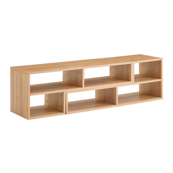English Elm Modular Light Wood Media Console with Open Cubbies for Living Room Entertainment Storage W3875P448969