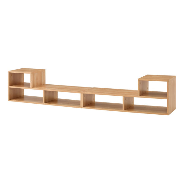 English Elm Modular Light Wood Media Console with Open Cubbies for Living Room Entertainment Storage W3875P448969