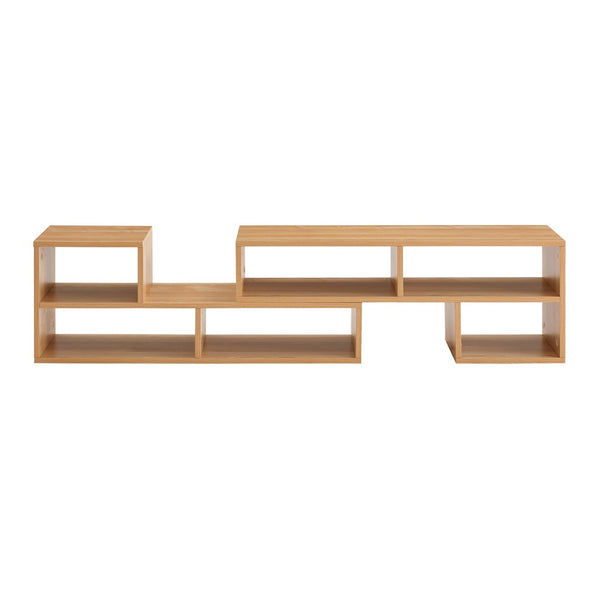 English Elm Modular Light Wood Media Console with Open Cubbies for Living Room Entertainment Storage W3875P448969
