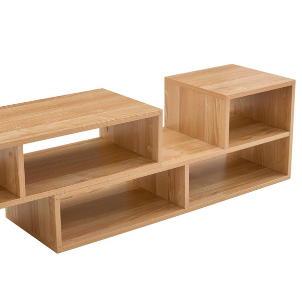 English Elm Modular Light Wood Media Console with Open Cubbies for Living Room Entertainment Storage W3875P448969
