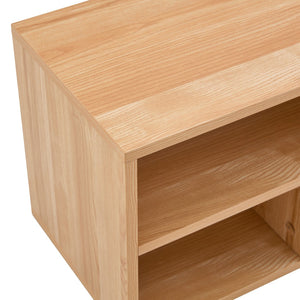 English Elm Modular Light Wood Media Console with Open Cubbies for Living Room Entertainment Storage W3875P448969