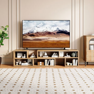 English Elm Modular Light Wood Media Console with Open Cubbies for Living Room Entertainment Storage W3875P448969