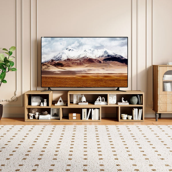 English Elm Modular Light Wood Media Console with Open Cubbies for Living Room Entertainment Storage W3875P448969