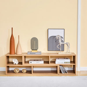 English Elm Modular Light Wood Media Console with Open Cubbies for Living Room Entertainment Storage W3875P448969