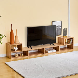 English Elm Modular Light Wood Media Console with Open Cubbies for Living Room Entertainment Storage W3875P448969