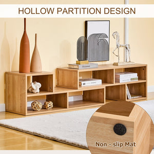 English Elm Modular Light Wood Media Console with Open Cubbies for Living Room Entertainment Storage W3875P448969