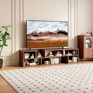 English Elm Dark Walnut Modular Media Console Open Cubby Entertainment Unit for Living Room W3875P448970