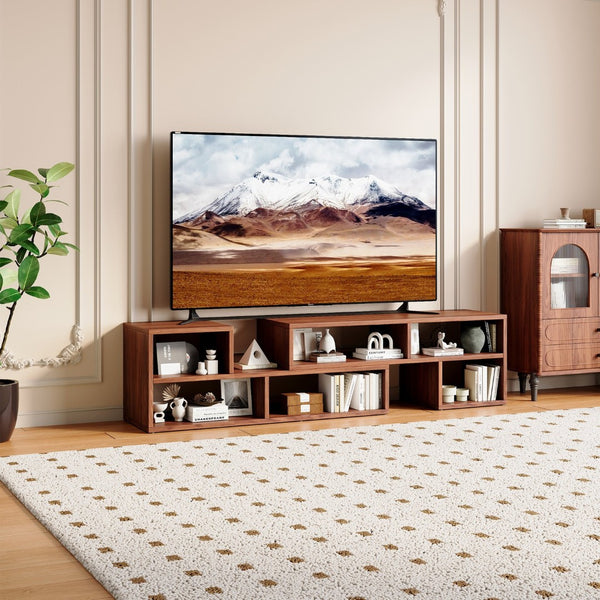 English Elm Dark Walnut Modular Media Console Open Cubby Entertainment Unit for Living Room W3875P448970