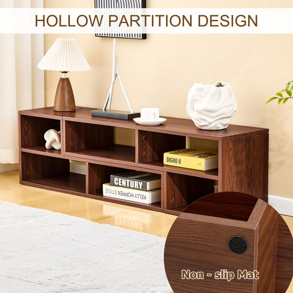 English Elm Dark Walnut Modular Media Console Open Cubby Entertainment Unit for Living Room W3875P448970