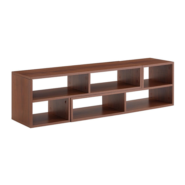 English Elm Dark Walnut Modular Media Console Open Cubby Entertainment Unit for Living Room W3875P448970