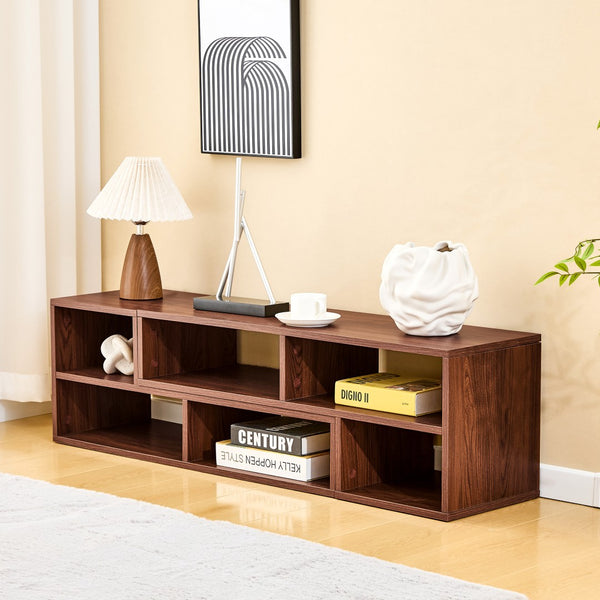 English Elm Dark Walnut Modular Media Console Open Cubby Entertainment Unit for Living Room W3875P448970