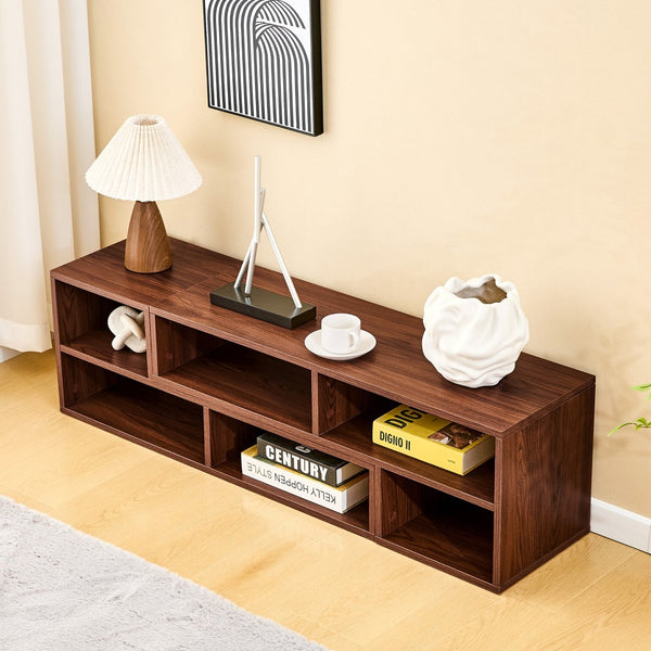 English Elm Dark Walnut Modular Media Console Open Cubby Entertainment Unit for Living Room W3875P448970