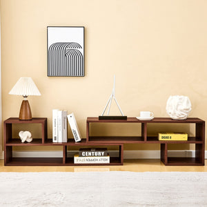English Elm Dark Walnut Modular Media Console Open Cubby Entertainment Unit for Living Room W3875P448970