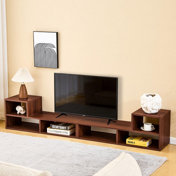 English Elm Dark Walnut Modular Media Console Open Cubby Entertainment Unit for Living Room W3875P448970