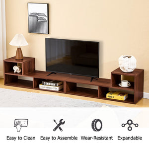 English Elm Dark Walnut Modular Media Console Open Cubby Entertainment Unit for Living Room W3875P448970
