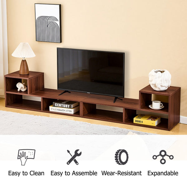 English Elm Dark Walnut Modular Media Console Open Cubby Entertainment Unit for Living Room W3875P448970