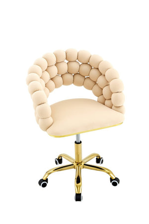 English Elm Velvet Bubble Back Swivel Vanity Chair with Gold Base for Glam Bedroom Dressing Beige W3875P457576