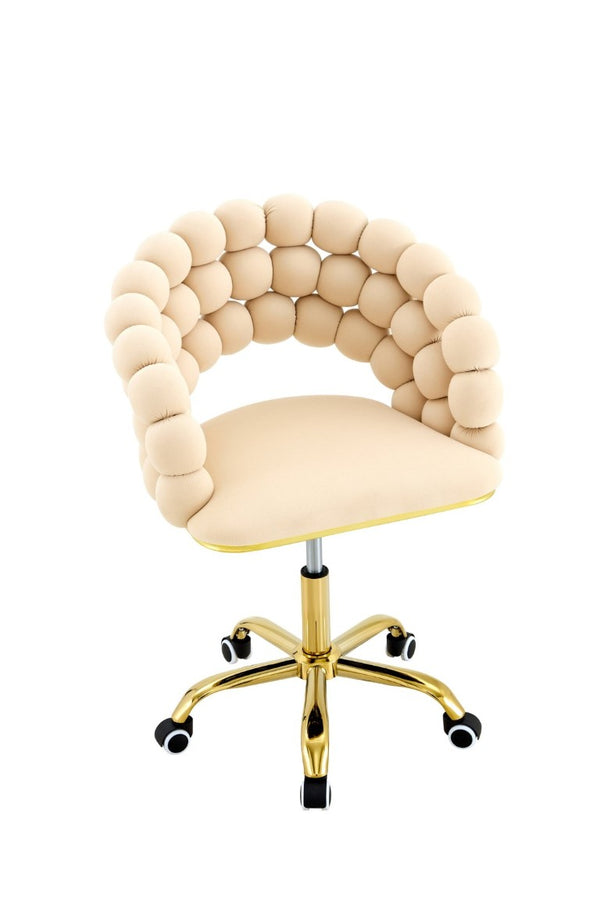 English Elm Velvet Bubble Back Swivel Vanity Chair with Gold Base for Glam Bedroom Dressing Beige W3875P457576