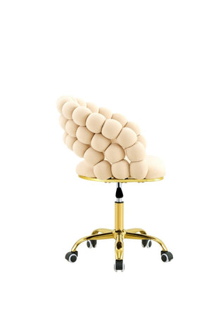 English Elm Velvet Bubble Back Swivel Vanity Chair with Gold Base for Glam Bedroom Dressing Beige W3875P457576