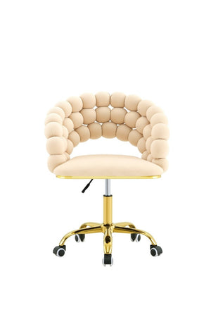 English Elm Velvet Bubble Back Swivel Vanity Chair with Gold Base for Glam Bedroom Dressing Beige W3875P457576