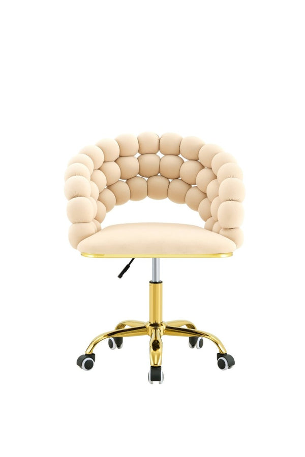 English Elm Velvet Bubble Back Swivel Vanity Chair with Gold Base for Glam Bedroom Dressing Beige W3875P457576