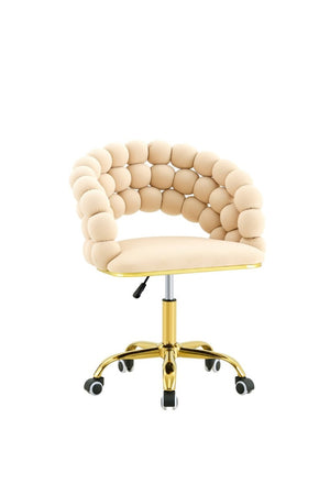 English Elm Velvet Bubble Back Swivel Vanity Chair with Gold Base for Glam Bedroom Dressing Beige W3875P457576