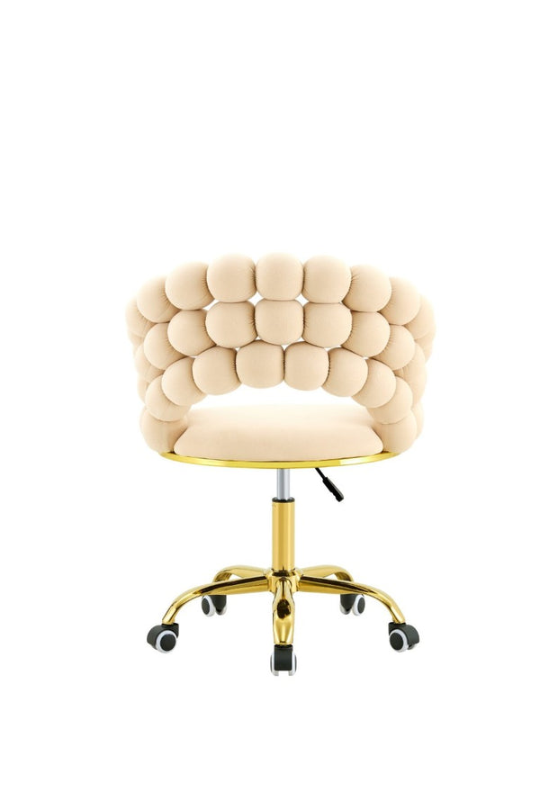 English Elm Velvet Bubble Back Swivel Vanity Chair with Gold Base for Glam Bedroom Dressing Beige W3875P457576