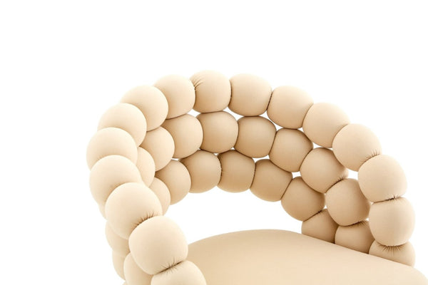 English Elm Velvet Bubble Back Swivel Vanity Chair with Gold Base for Glam Bedroom Dressing Beige W3875P457576