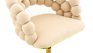 English Elm Velvet Bubble Back Swivel Vanity Chair with Gold Base for Glam Bedroom Dressing Beige W3875P457576